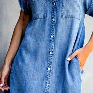 Women Denim Dress Summer Short Sleeve Pockets